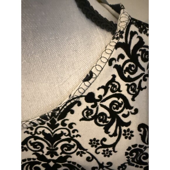 Anthropologie Skies Are Blue Flocked Damask Black & Cream Dress Medium - Picture 4 of 8